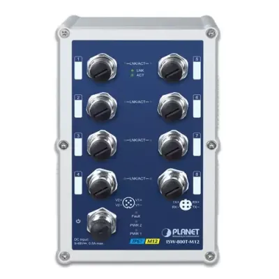 Planet - ISW-800T-M12 - IP67 rated 8-Port 10/100Mbps M12 Fast Ethernet Switch (-40 to 75 degree C)