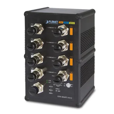 Planet - ISW-804PT-M12 - Industrial IP67 Rated M12 Fast Ethernet PoE Switch 8-Port 10/100Base-TX (-40 ~ 75C)