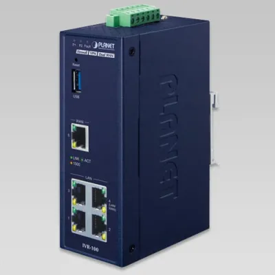 Planet - IVR-100 - Industrial 5-Port 10/100/1000T VPN Security Gateway: Dual-WAN Failover and Load Balancing, Cyber Security
