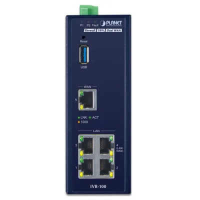 Planet - IVR-100 - Industrial 5-Port 10/100/1000T VPN Security Gateway: Dual-WAN Failover and Load Balancing, Cyber Security