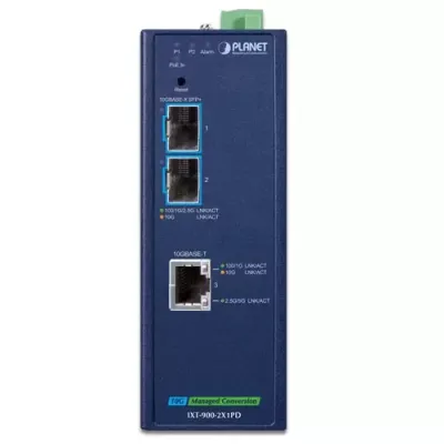 PLANET - IXT-900-2X1PD - Industrial 2-Port 10GBASE-X SFP+ + 1-Port 10GBASE-T PoE PD Managed Media Converter