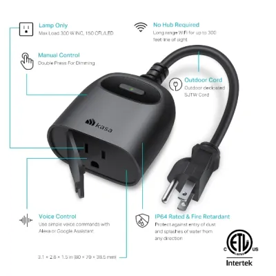 TP-Link - KP405 - KASA SMART WI-FI OUTDOOR CPNT PLUG-IN DIMMER