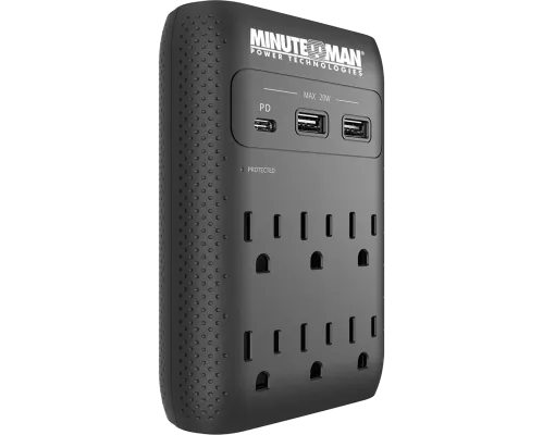 MINUTEMAN - MMS-WAL6U3 - Surge Wall Tap, 2160J, USB Charger