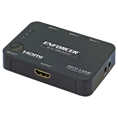 SECO-LARM - MVS-AH31-01NQ - HDMI Switcher, 3 HDMI Inputs, supports up to 4K/2K resolution and 3D video, individual status LEDs for each HDMI input, switch will automatically select the active input for added convenience, includes remote control for s