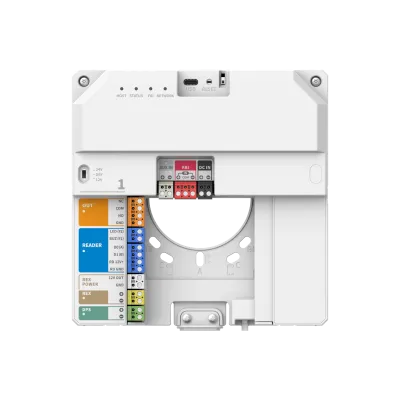 Hanwha - NHP-P100 - Powered by OnCAFE, IP Controller supporting (1) door, featuring (1) Wiegand/OSDP reader port (up to 2 OSDP Readers), (3) Supervised Inputs, up to (2) Unsupervised OSDP Flex Inputs, (1) Form-C wet relay output with dry/12VDC/24VDC 