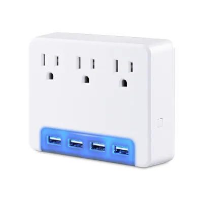 Cyber Power - P3WUH - 3 AC Outlet Wall Tap 125V with 4 USB 3.4A Charging Ports Glow Colors