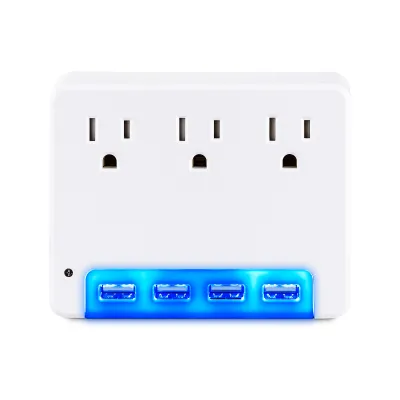 Cyber Power - P3WUN - 3 AC Outlet Wall Tap 125V with 4 USB 3.4A Charging with Night Light 