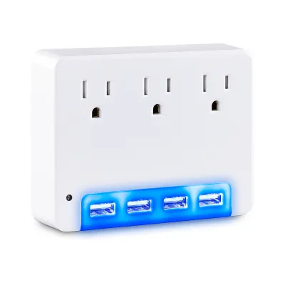 Cyber Power - P3WUN - 3 AC Outlet Wall Tap 125V with 4 USB 3.4A Charging with Night Light 
