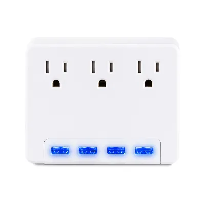 Cyber Power - P3WU - 3 AC Outlet Wall Tap 125V with 4 Lighted 4.2A USB Charging Ports 