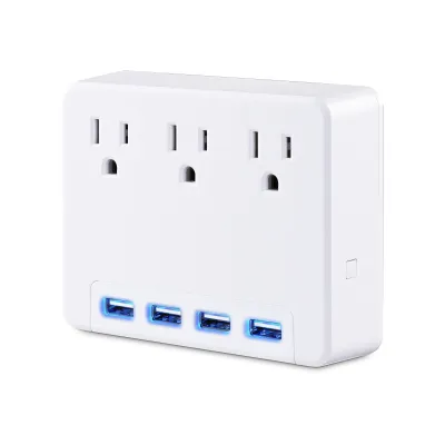 Cyber Power - P3WU - 3 AC Outlet Wall Tap 125V with 4 Lighted 4.2A USB Charging Ports 