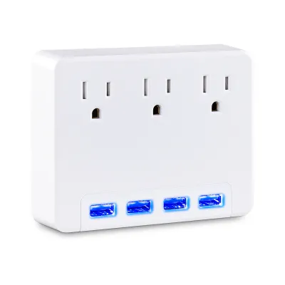 Cyber Power - P3WU - 3 AC Outlet Wall Tap 125V with 4 Lighted 4.2A USB Charging Ports 