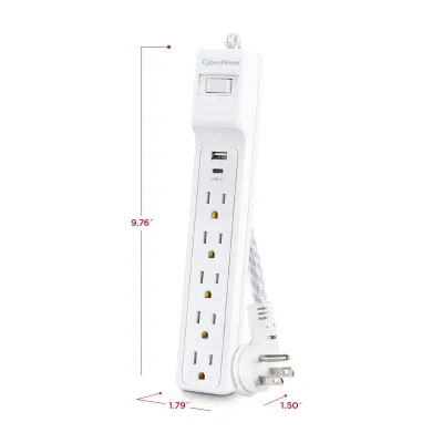 Cyber Power - P504UC - 5-Outlet Surge Suppressor - 4 FT Cord 1 USB A 1 USB C
