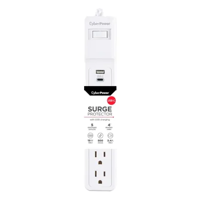 Cyber Power - P504UC - 5-Outlet Surge Suppressor - 4 FT Cord 1 USB A 1 USB C