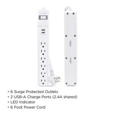 Cyber Power - P606URC2 - Surge 6 Outlets 6 FT Cord 2 USB A
