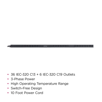 Cyber Power - PDU13103 - 3-Phase Basic PDU, 20A/200V-240V, 0U, (36) IEC-320 C13 + (6) IEC-320 C19, NEMA L21-20P