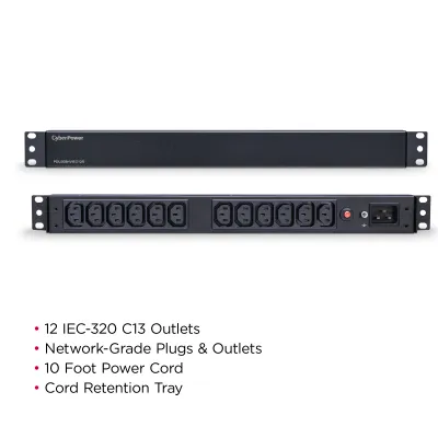 Cyber Power - PDU20BHVIEC12R - 20A (Derated to 16A), 208 - 230 V, 50Hz/60Hz, IEC-320 C20 plug, 12 IEC-320 C13, 1U Rackmount