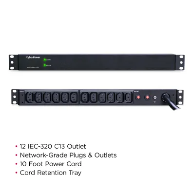 Cyber Power - PDU30BHVT12R - 30A (Derated to 24A), 200 - 230 V, 50Hz/60Hz, NEMA L6-30P plug, 12 IEC-320 C13, 1U Rackmount
