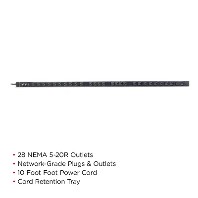 Cyber Power - PDU30BVT28F - 30A (Derated to 24A), 120 V, 50Hz/60Hz, NEMA L5-30P plug, 28 NEMA 5-20R, 0U Rackmount