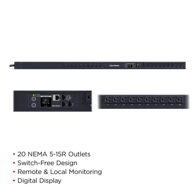 CYBERPOWER - PDU31116 - 15A (Derated to 12A), 100 - 120 V, 50Hz/60Hz, NEMA 5-15P plug, 20 NEMA 5-15R, 0U Rackmount, 10 ft cord, 3 year warranty