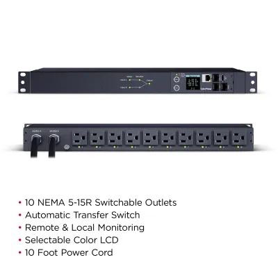 Cyber Power - PDU44001 - Single Phase 100 - 120 VAC 15A Switched ATS PDU