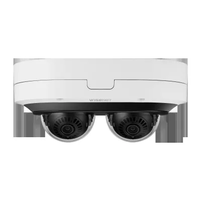 Hanwha - PNM-7082RVD - Network vandal outdoor 2CH IR dome camera, (2MP X 2 sensors) 4MP @ 30fps, 3~6mm(2x) (107°~56.3°) motorized varifocal lens, Triple codec (H.265/H.264/MJPEG), IR viewable length 25m (82ft), USB port for easy installation, Day & N