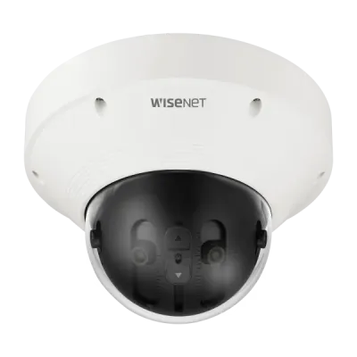 Hanwha - PNM-9022V - WN7 Panoramic Multi-sensor camera, 180º view, (2MP X 4 sensors) 7.3MP @ 30fps, panoramic 209º view, 8.3MP, triple codec H.265/H.264/MJPEG with WiseStream II technology, extreme WDR 120dB, defocus detection, built in analytics, He