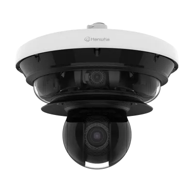 Hanwha - PNM-C34404RQPZ - Wisenet P series network vandal outdoor Multi-Directional camera with PTZ, [AI ON] 4CH x 8MP @ 15FPS / [AI OFF] 4CH x 8MP @ 20FPS + PTZ 40x 2MP @ 60FPS, 4CH Remote PTRZ Lens 3.3~5.7mm (FoV H: 109°~56°, V: 55°~31°), triple co