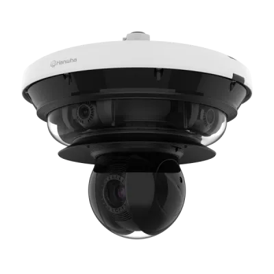Hanwha - PNM-C34404RQPZ - Wisenet P series network vandal outdoor Multi-Directional camera with PTZ, [AI ON] 4CH x 8MP @ 15FPS / [AI OFF] 4CH x 8MP @ 20FPS + PTZ 40x 2MP @ 60FPS, 4CH Remote PTRZ Lens 3.3~5.7mm (FoV H: 109°~56°, V: 55°~31°), triple co