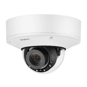 Hanwha - PNV-A9081R - 4K Network AI IR Vandal Dome Camera, Max. 4K resolution @ 30FPS, 0.05Lux@F1.6 (Color), 0Lux (B/W, IR LED on), Day & Night(ICR), 4.5~10mm(2.2x) motorized varifocal lens, WDR(120dB) H.265, H.264, MJPEG codec, WiseStreamⅡ, WiseStre