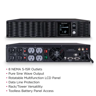 Cyber Power - PR1500RTXL2UTAA - UPS SYSTEMS TAA Compliant 1500VA/1500W, Sine Wave, 2U, NEMA 5-15P, 10 Ft Cord