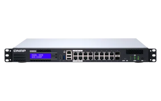 QNAP - QGD-1600P-4G-US - QNAP 16-port 1GbE Switch with 2 RJ45 and SFP+ Combo Port with Intel Celeron Processor and 4GB RAM
