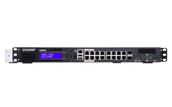 QNAP - QGD-1600P-8G-US - QNAP 16-port 1GbE Switch with 2 RJ45 and SFP+ Combo Port with Intel Celeron Processor and 8GB RAM