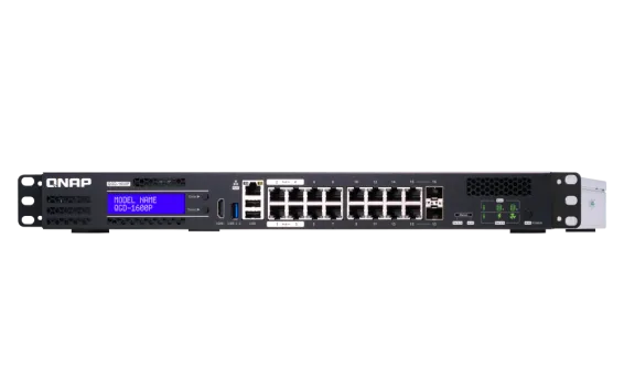 QNAP - QGD-1600P-8G-US - QNAP 16-port 1GbE Switch with 2 RJ45 and SFP+ Combo Port with Intel Celeron Processor and 8GB RAM