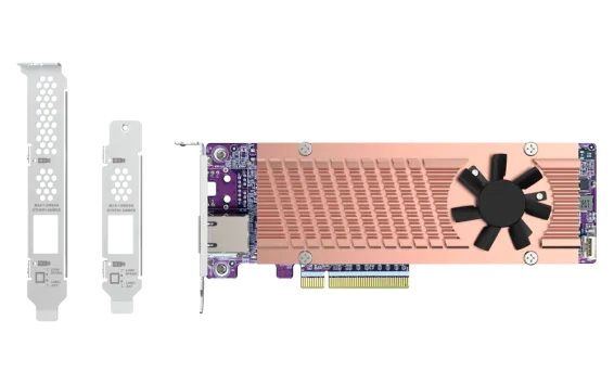 QNAP - QM2-2P410G1T - QM2 series, 2 x PCIe 2280 M.2 SSD slots, PCIe Gen4 x 8, 1 x AQC113C 10GbE NBASE-T port 