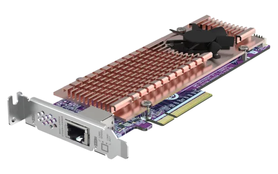 QNAP - QM2-2P410G1T - QM2 series, 2 x PCIe 2280 M.2 SSD slots, PCIe Gen4 x 8, 1 x AQC113C 10GbE NBASE-T port 
