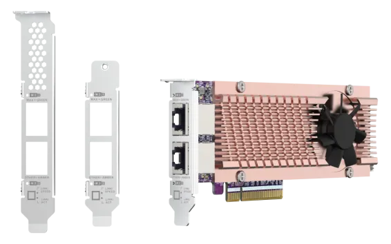 QNAP - QM2-2P410G2T - QM2 Series, 2 x PCIe 2280 M.2 SSD Slots, PCIe Gen4 x 8, 2 x AQC113C 10GbE NBASE-T port 