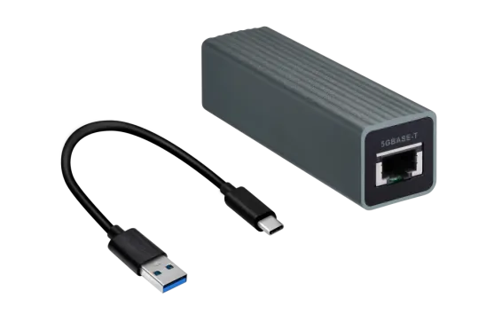 QNAP - QNA-UC5G1T - USB 3.0 to single port RJ45 5GbE/2.5GbE/1GbE/100MbE adapter, bus powered, USB type-c, 20cm USB-C to USB-A cable