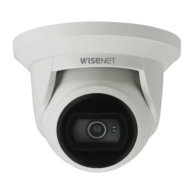 Hanwha - QNE-8011R - Wisenet Q mini network outdoor flateye camera, 5MP @ 30fps, 2.8mm fixed focal lens (104°), triple codec H.265/H.264/MJPEG with Wisestream II, 120dB WDR, IR LEDs range 65', defocus detection, hallway View, built-in SD card slot (1