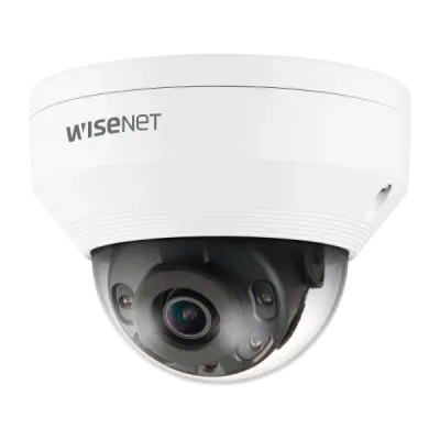 Hanwha - QNV-7012R - Wisenet Q network outdoor vandal dome camera, 4MP @30fps, 2.8mm fixed focal lens (107°), triple codec H.265/H.264/MJPEG with Wisestream II, 120dB WDR, IR LEDs range 65', motion detection, tampering, defocus detection, hallway Vie