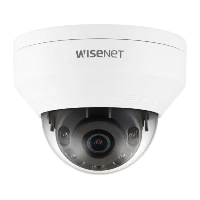 Hanwha - QNV-7012R - Wisenet Q network outdoor vandal dome camera, 4MP @30fps, 2.8mm fixed focal lens (107°), triple codec H.265/H.264/MJPEG with Wisestream II, 120dB WDR, IR LEDs range 65', motion detection, tampering, defocus detection, hallway Vie
