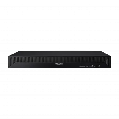 Hanwha - QRN-1630S - 16CH NVR with 16 PoE Ports (POE Budget 130W) with 8MP Camera Support. H265, H264, MJPEG, 2 fixed internal SATA HDDs (10TB each or 20TB Total). 128Mbps Network camera recording, Dual Stream recording option, 2 HDMI Outputs with lo