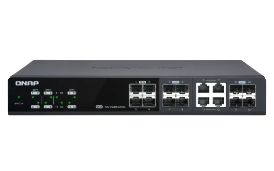 QNAP - QSW-M1204-4C-US - QNAP QSW-M1204-4C, Management Switch, 12 port of 10GbE Port Speed, 8 Port SFP+, 4 port  SFP+/ NBASE-T Combo, Support for 5-speed auto negotiation (10G/5G/2.5G/1G/100M)