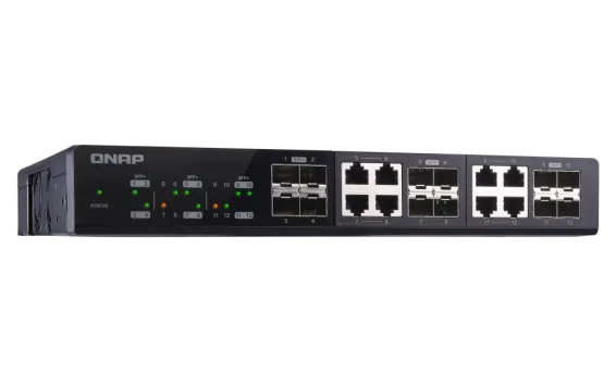 QNAP - QSW-M1208-8C-US - QNAP QSW-M1208-8C, Management Switch, 12 port of 10GbE Port Speed, 4 port SFP+, 8 port  SFP+/ NBASE-T Combo, Support for 5-speed auto Negotiation (10G/5G/2.5G/1G/100M)