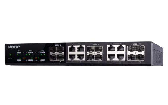 QNAP - QSW-M1208-8C-US - QNAP QSW-M1208-8C, Management Switch, 12 port of 10GbE Port Speed, 4 port SFP+, 8 port  SFP+/ NBASE-T Combo, Support for 5-speed auto Negotiation (10G/5G/2.5G/1G/100M)