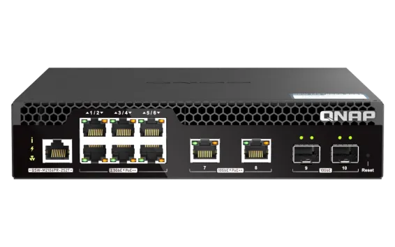 QNAP - QSW-M2106PR-2S2T-US - QNAP Half-Rackmount Switch QSW-M2106PR-2S2T-US, Management Switch, 6 port 2.5Gbps with PoE 802.3bt(90W)