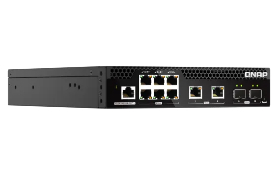 QNAP - QSW-M2106R-2S2T-US - QNAP Rackmount Switch QSW-M2106R-2S2T-US, Management Switch, 6 Port 2.5Gbps, 2 port 10Gbps SFP+, 2 port 10GbE NBASE-T (10G/5G/2.5G/1G/100M) . Easy Management with Web Browser
