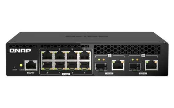 QNAP - QSW-M2108R-2C-US - QNAP Rackmount Switch QSW-M2108-2C, Management Switch, 8 port 2.5Gbps, 2 port 10Gbps SFP+/ NBASE-T Combo. Easy Management with Web Browser