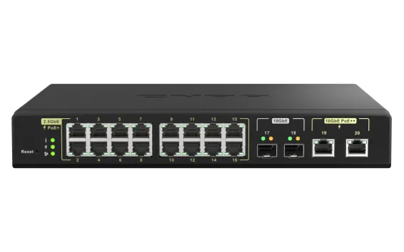 QNAP - QSW-M2116P-2T2S-US - QNAP Racmount Switch QSW-M2116P-2T2S-US, Management PoE Switch, 16 Port of 2.5Gbps Auto Negotiation (2.5G/1G/100M) with 802.3at(30W)
