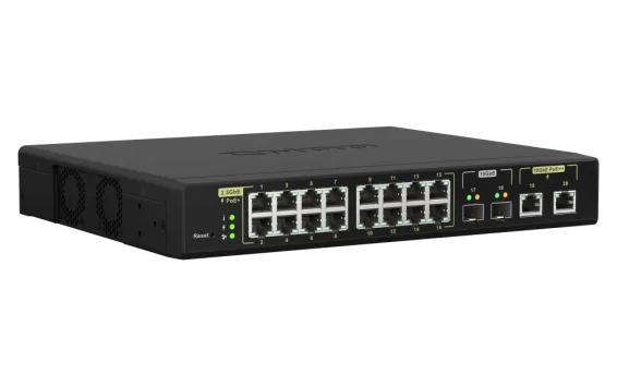 QNAP - QSW-M2116P-2T2S-US - QNAP Racmount Switch QSW-M2116P-2T2S-US, Management PoE Switch, 16 Port of 2.5Gbps Auto Negotiation (2.5G/1G/100M) with 802.3at(30W)