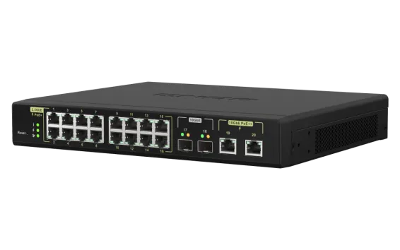 QNAP - QSW-M2116P-2T2S-US - QNAP Racmount Switch QSW-M2116P-2T2S-US, Management PoE Switch, 16 Port of 2.5Gbps Auto Negotiation (2.5G/1G/100M) with 802.3at(30W)